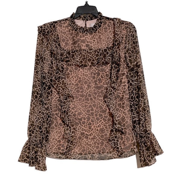 NWOT Rachel Parcel Ruffle Leopard Print blouse xxs - Picture 2 of 5
